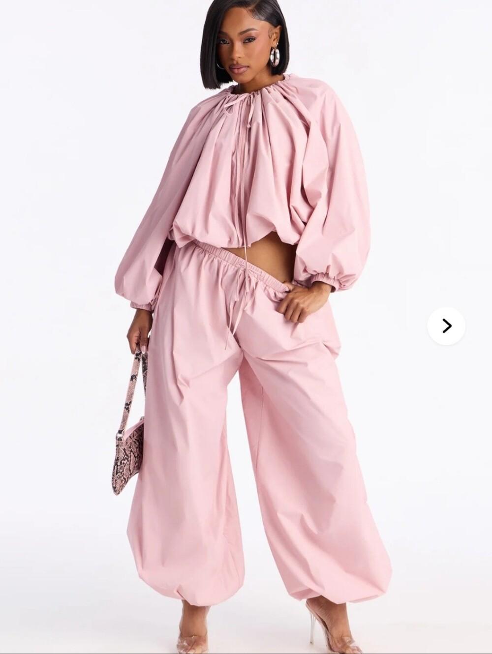 Women’s Pink Elastic-Waist Wide Leg Balloon 2pc Pants set